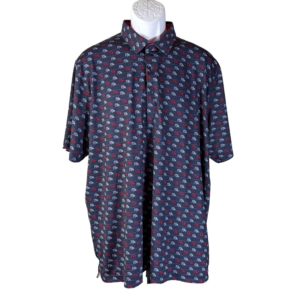 Puma Golf Volition Polo Men XL Navy Blue Off-Road Vehicle Print‎ 623986-02